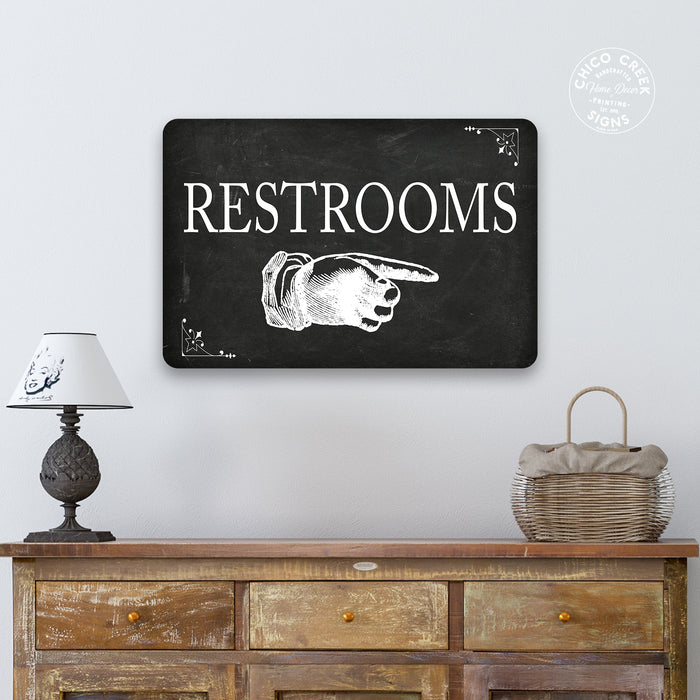 Restrooms Right Arrow Funny Bathroom 8x12 Metal Sign