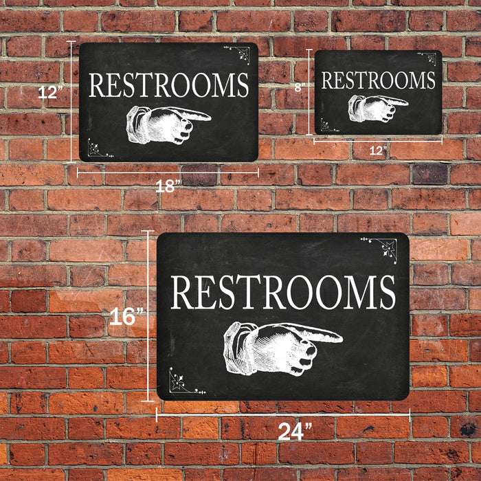 Restrooms Right Arrow Funny Bathroom 8x12 Metal Sign