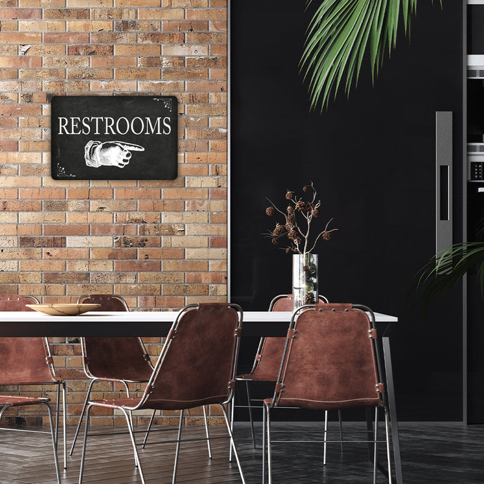 Restrooms Right Arrow Funny Bathroom 8x12 Metal Sign