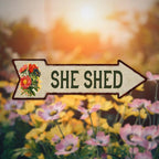 She Shed Metal Sign 5x17 Arrow Garden Flowers Gift Shed