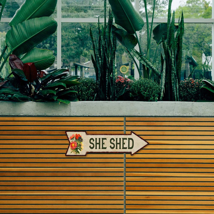 She Shed Metal Sign 5x17 Arrow Garden Flowers Gift Shed