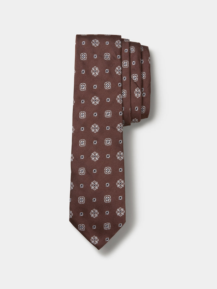 Aubin Chocolate Foulard Silk Tie | Ties