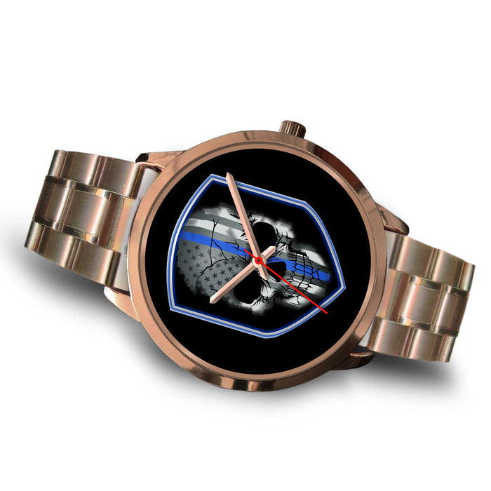 Skull - Thin Blue Line Shield - Gold Watch