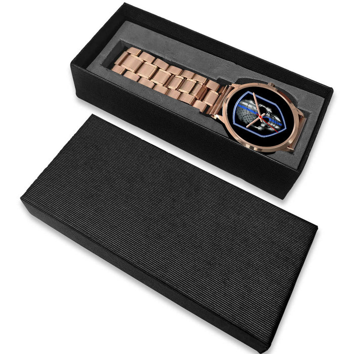 Skull - Thin Blue Line Shield - Gold Watch