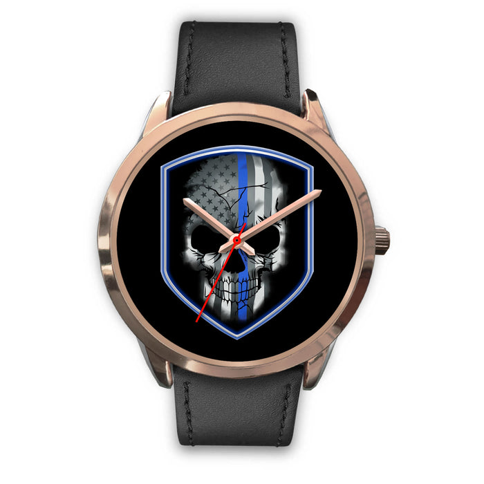Skull - Thin Blue Line Shield - Gold Watch