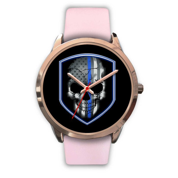 Skull - Thin Blue Line Shield - Gold Watch
