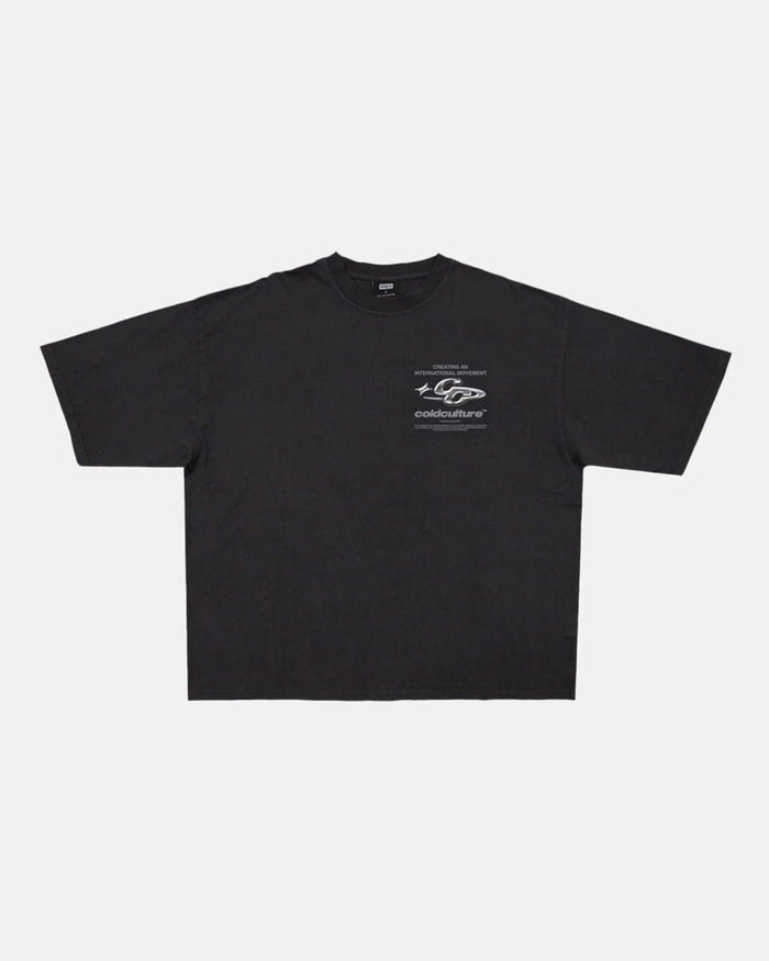 SPARKLY TEE BLACK - black graphic print tee, front view - Cold Culture
