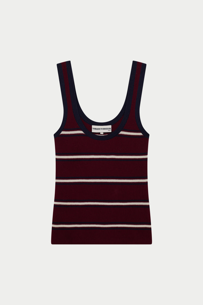 STRIPE RIBBED VEST TOP - BURGUNDY