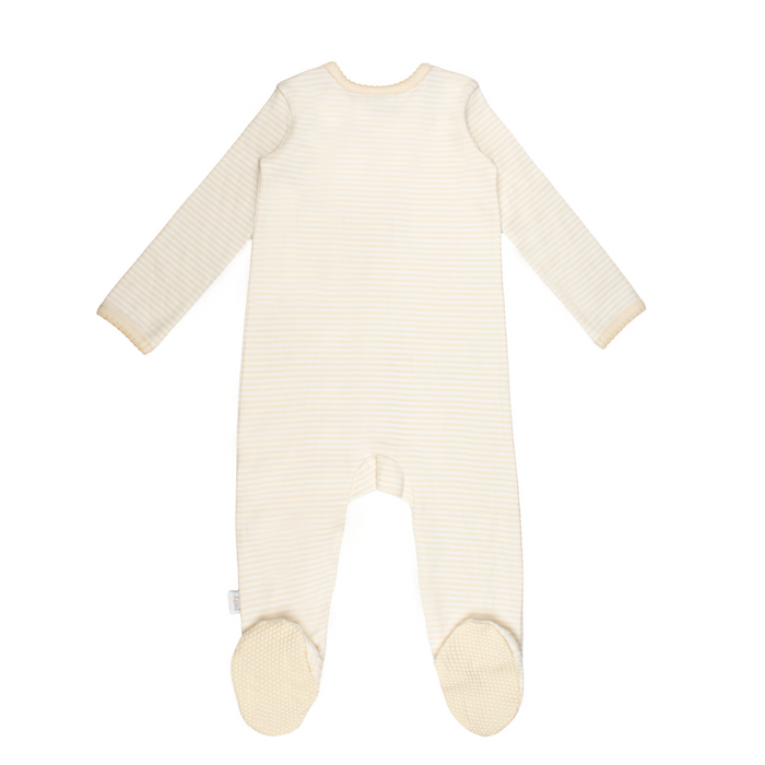 Striped Zipper Footie - Oatmeal Stripe - Wee Bee Baby Boutique