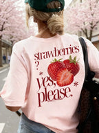 SXV Best-Selling Women's Back Retro Strawberry & Letter Print T-shirt