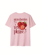 SXV Best-Selling Women's Back Retro Strawberry & Letter Print T-shirt