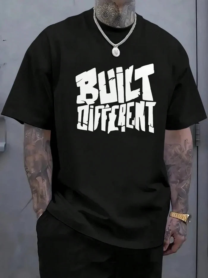 SXV Built Different T-Shirt - Black & White Chest Print, Breathable Streetwear Tee
