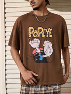 SXV Casual Letter & Cartoon Graphic Round Neck Short Sleeve T-Shirt
