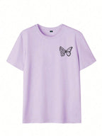 SXV Cute Pattern Butterfly Casual Vacation Style Loose Versatile Round Neck Short Sleeve T-Shirt