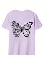 SXV Cute Pattern Butterfly Casual Vacation Style Loose Versatile Round Neck Short Sleeve T-Shirt