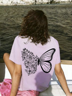 SXV Cute Pattern Butterfly Casual Vacation Style Loose Versatile Round Neck Short Sleeve T-Shirt