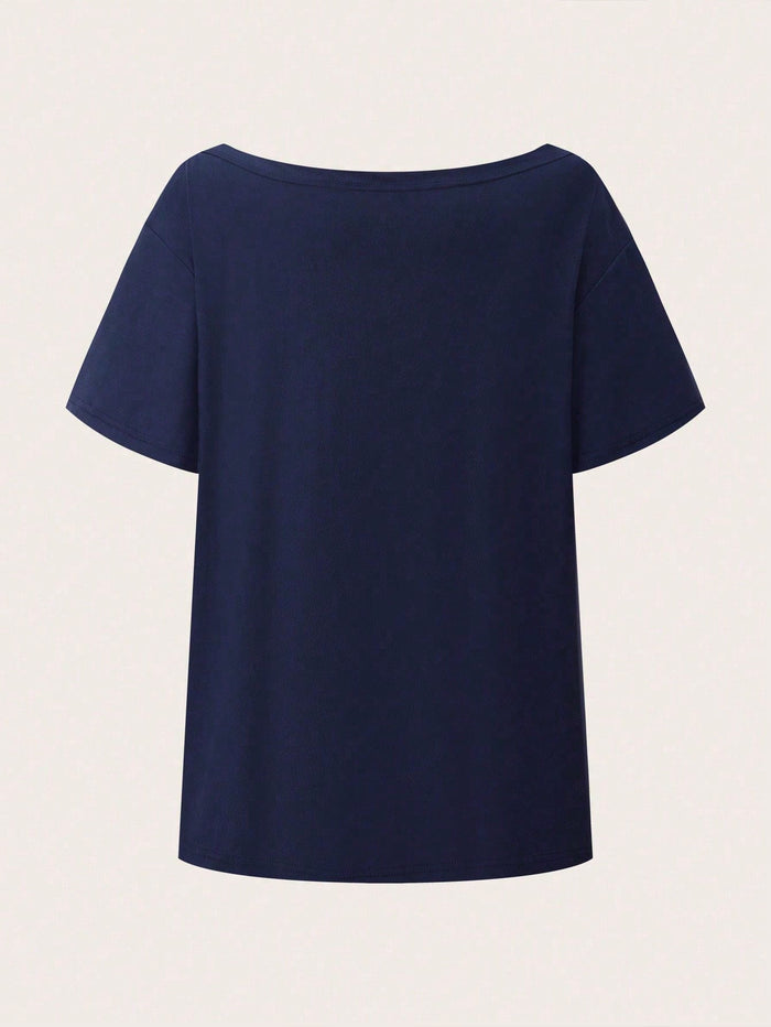 SXV Girly Off-Shoulder T-Shirt, Slogan Print Top, For Summer