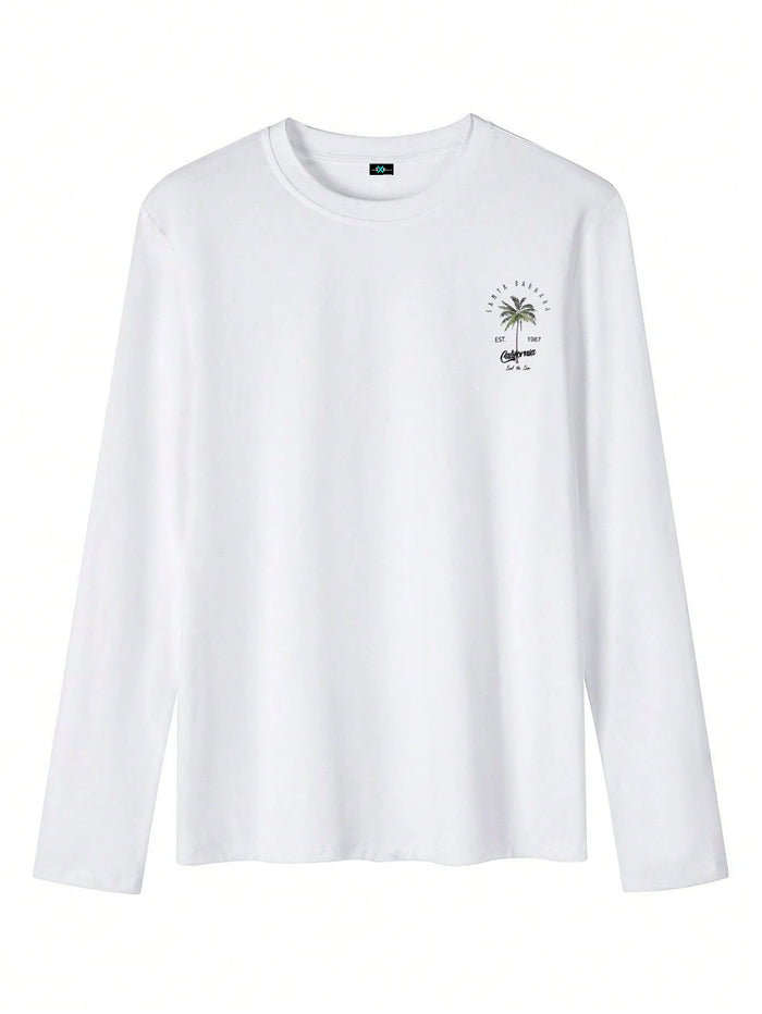 SXV Palm Tree Print Casual Loose Long Sleeve T-Shirt