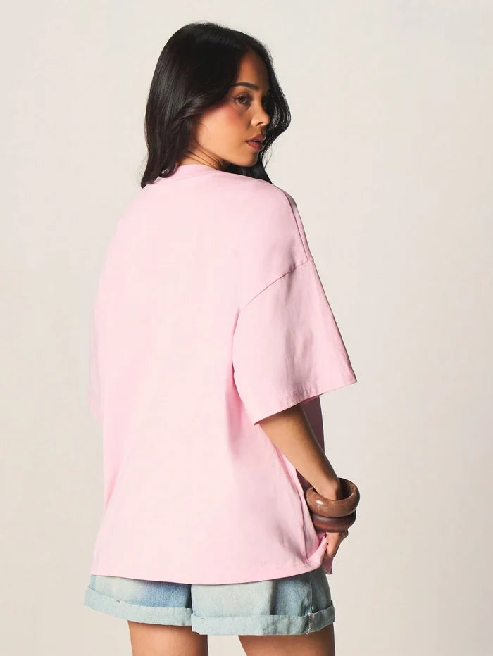 SXV Passion fruit Letter Print Cheongsam Pattern Round Neck Short Sleeve T-Shirt