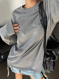 SXV plain solid grey full sleeves oversized baggy drop shoulder t-shirt