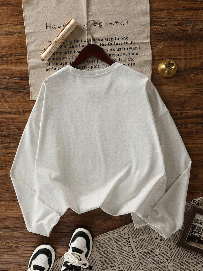 SXV Summer New Loose Fit Round Neck Casual Versatile Kawaii Print Long Sleeve T-Shirt Top