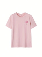 SXV Summer New Palm Tree Slogan Print Casual Round Neck Short Sleeve T-Shirt