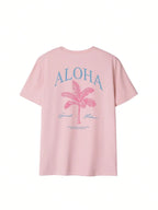 SXV Summer New Palm Tree Slogan Print Casual Round Neck Short Sleeve T-Shirt