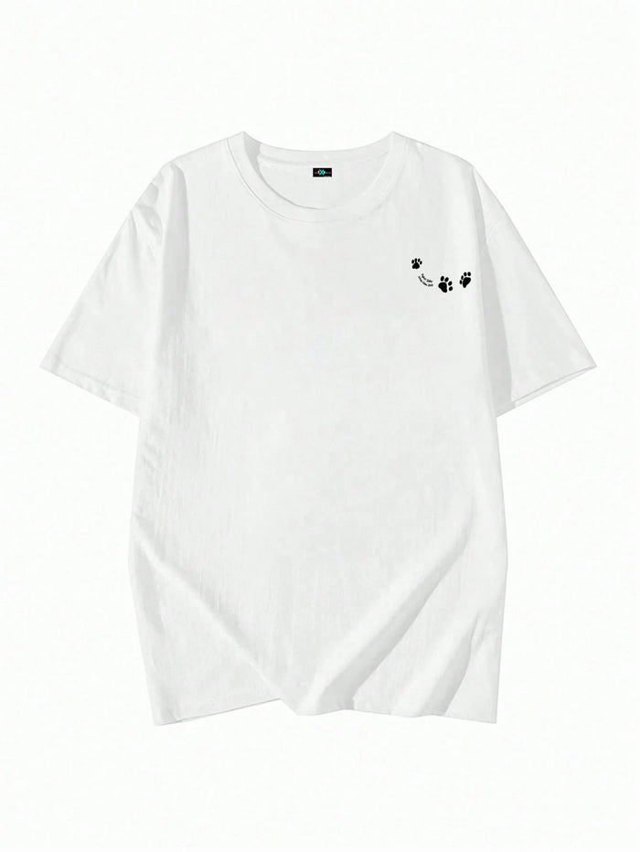 SXV Women's Casual Round Neck Loose Fitting Letter & Puppy Print Short Sleeve T-Shirt