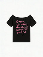SXV Y2K Print Dream Off-Shoulder Short-Sleeve T-Shirt
