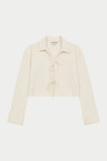 TEXTURED LINEN TIE FRONT SHIRT - BEIGE