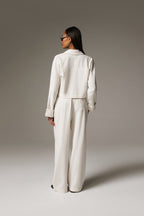TEXTURED LINEN TIE FRONT SHIRT - BEIGE