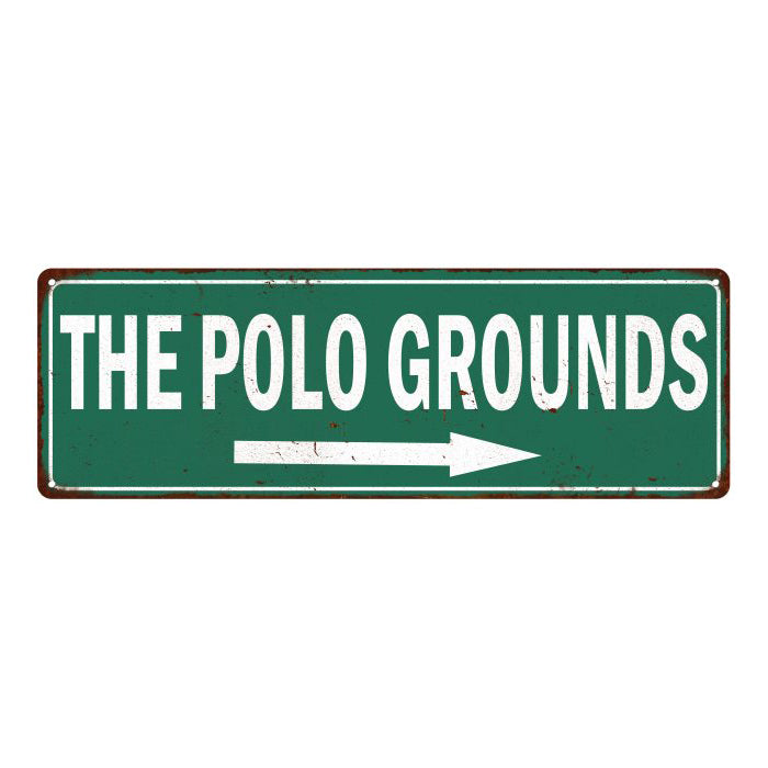 The Polo Grounds vintage look ballpark metal sign, distressed baseball stadium art, for man cave and game room decor