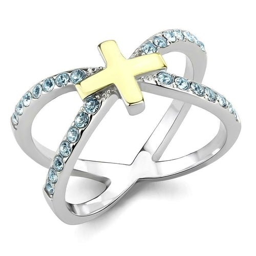 Thin Blue Line Gold Cross Ring