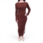 TOTEME BROWN RIBBED LONG SLEEVE DRESS - SIZE S