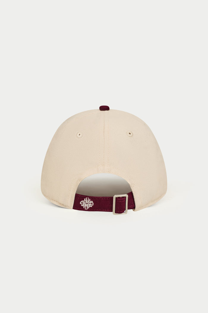 TWO TONE EMBROIDERY CREST CAP - BURGUNDY