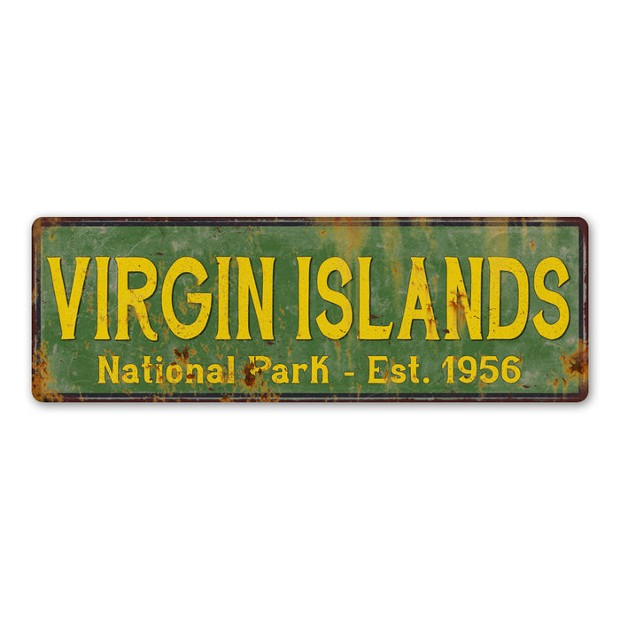 Virgin Islands National Park rustic 6x18 metal sign for cabin and travel-themed wall decor