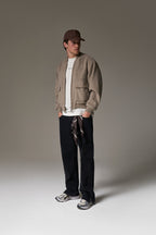 WOOL BLEND BOMBER JACKET - BEIGE