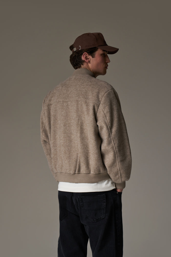 WOOL BLEND BOMBER JACKET - BEIGE
