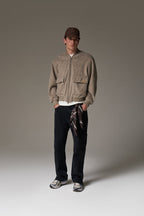 WOOL BLEND BOMBER JACKET - BEIGE