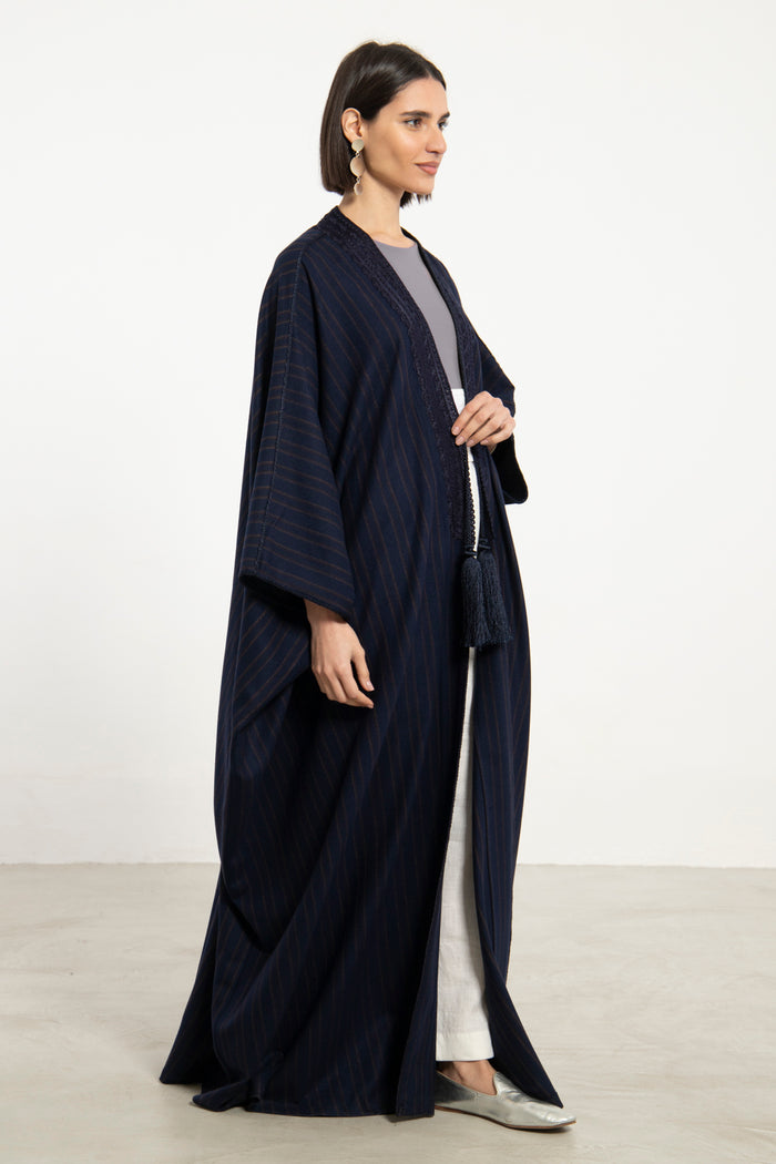 Wool Navy & Brown Lines Abaya