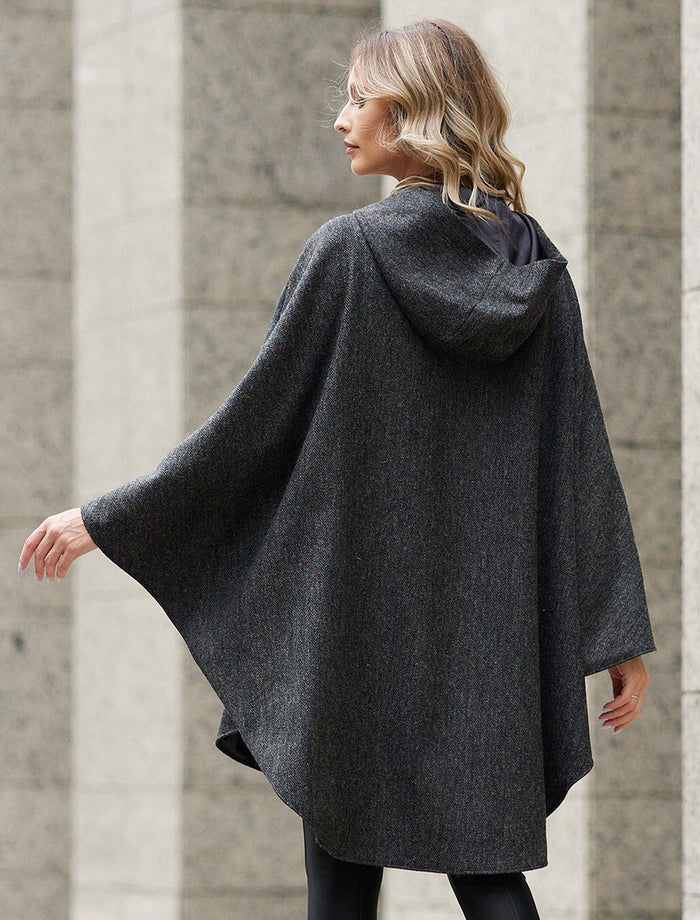 Wool Tweed Hooded Cape - Dark Grey #color_dark-grey